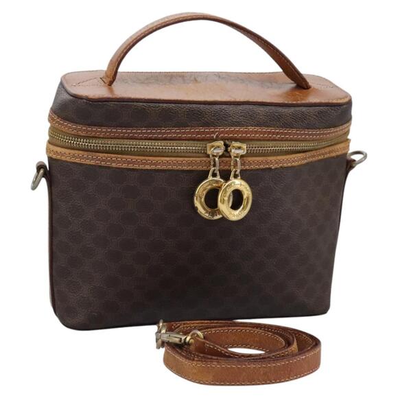 CELINE Macadam Canvas Vanity Hand Bag Pvc Leather Brown - Picture 1 of 16